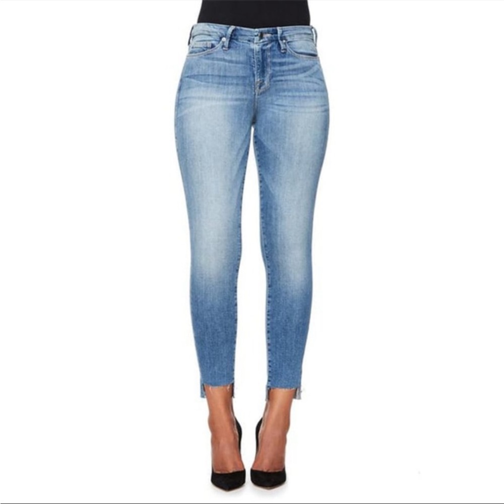 Good American Good Legs Raw Stagger Hem Light Wash Denim Blue Jeans BLUE007 20